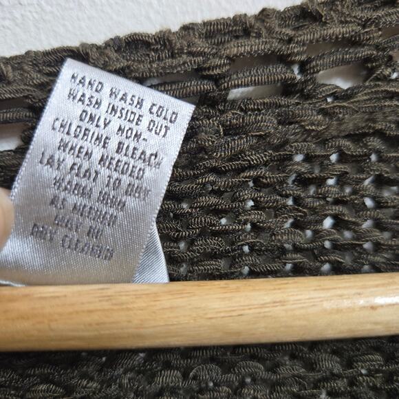 Chicos Womens Goblin Boho Forest Green Crotchet Trim Knit V-Neck Sweater Size 1 - Picture 10 of 12